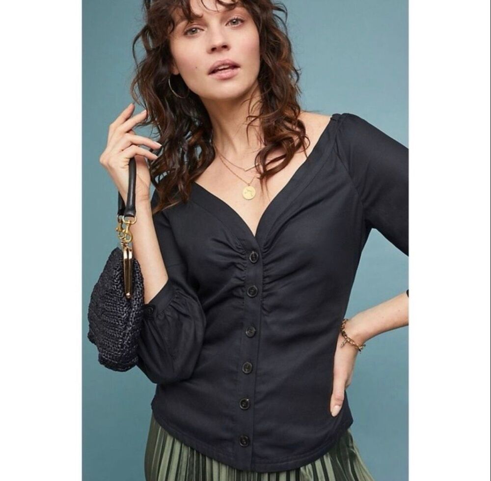 Anthropologie Maeve Morrill Linen Blend Blouse 14